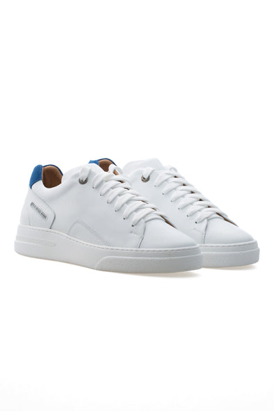 BUB Fleek - Pure White & Blue - Calf Leather & Suede - Men's Sneakers - BUB Leather Shoes