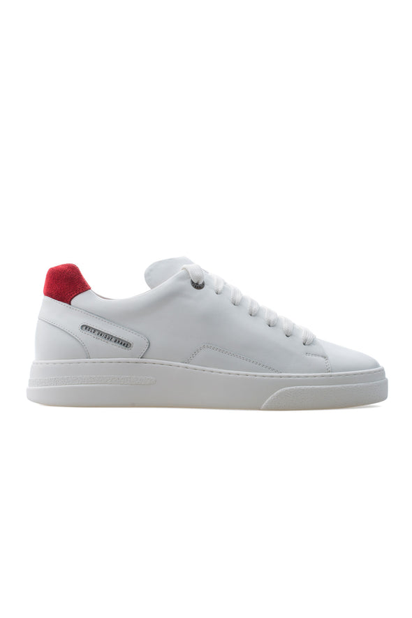 BUB Fleek - Pure White & Red - Calf Leather & Suede - Men's Sneakers - BUB Leather Shoes