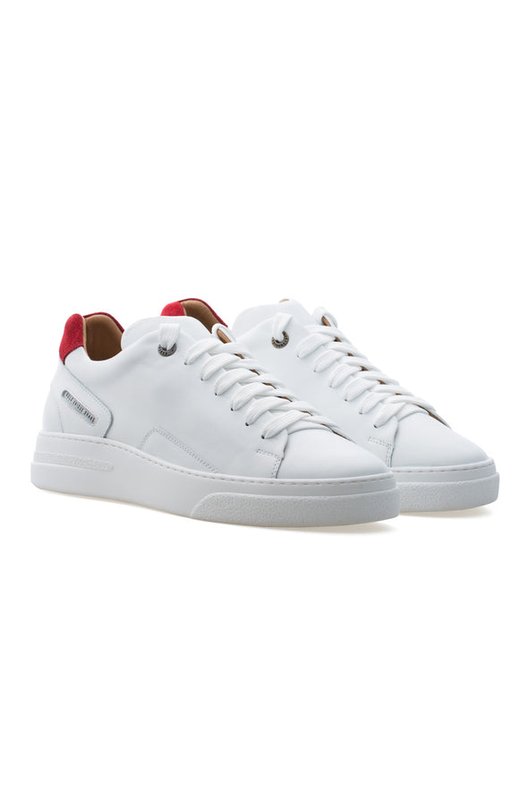 BUB Fleek - Pure White & Red - Calf Leather & Suede - Women's Sneakers